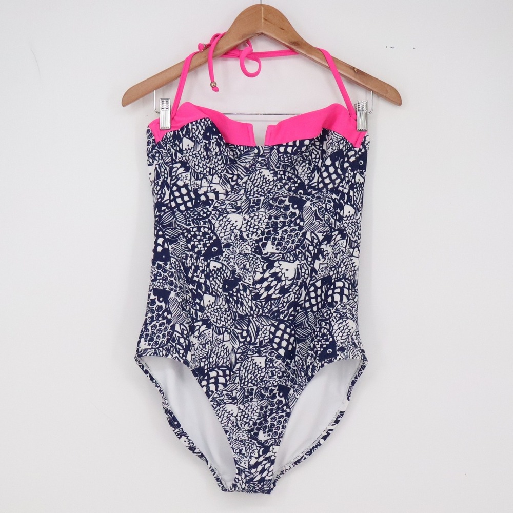 Lilly Pulitzer for Target Swimsuit Womens L One Piece Fish Blue Pink Excellent